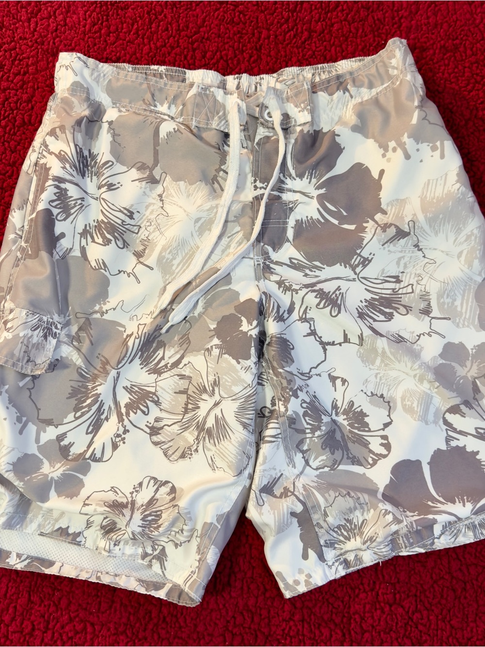 OP Men's Beige and White Floral Swim Board Shorts Size 33
